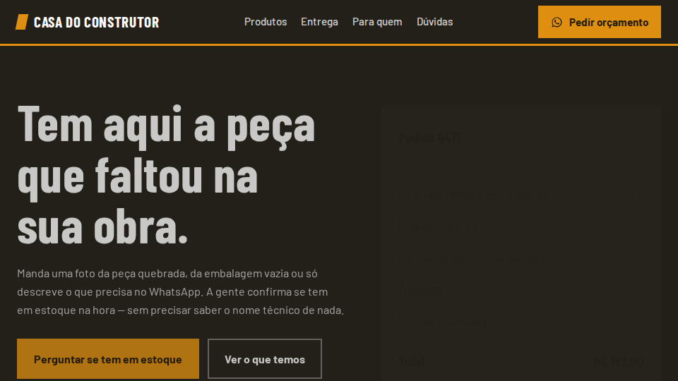 Captura de tela do site Casa do Construtor